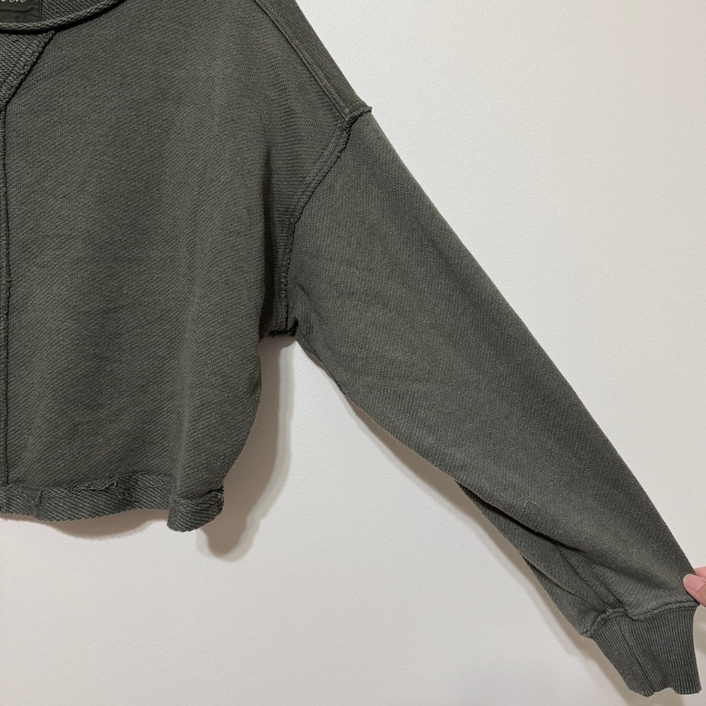 Aerie Cropped Crewneck Sweater Size XS Oversized Beach Party Sweatshirt Green - Picture 5 of 6